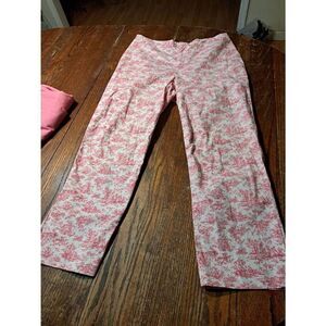 Size 12 Gap Factory Pink White Floral Cropped Ankle Capri Casual Pants
